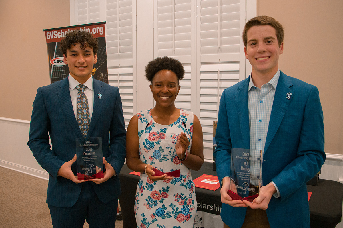 Scholarship winners Jose Gonzalez, Betrice Drayton and RJ Hosay pose with their awards.