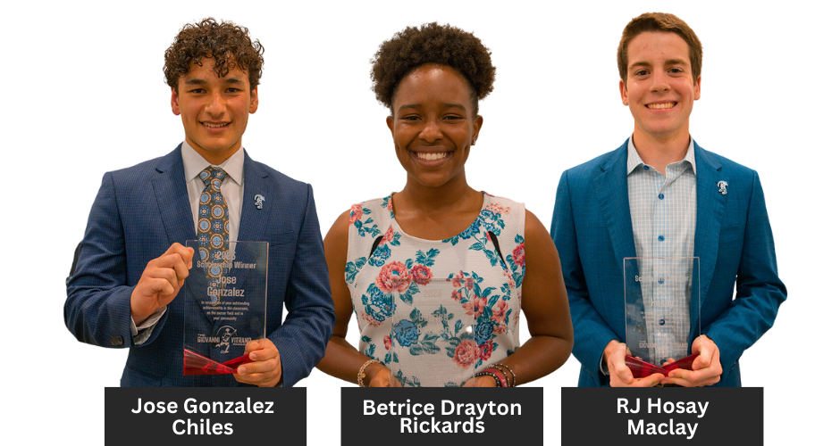 RJ Hosay, Betrice Drayton and Jose Gonzalez, winners of the 2023 Giovanni Vitrano memorial scholarships